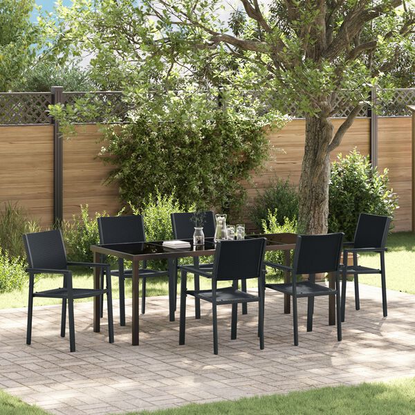 vidaXL Ensemble de salle &agrave; manger pour jardin 7 pcs Noir
