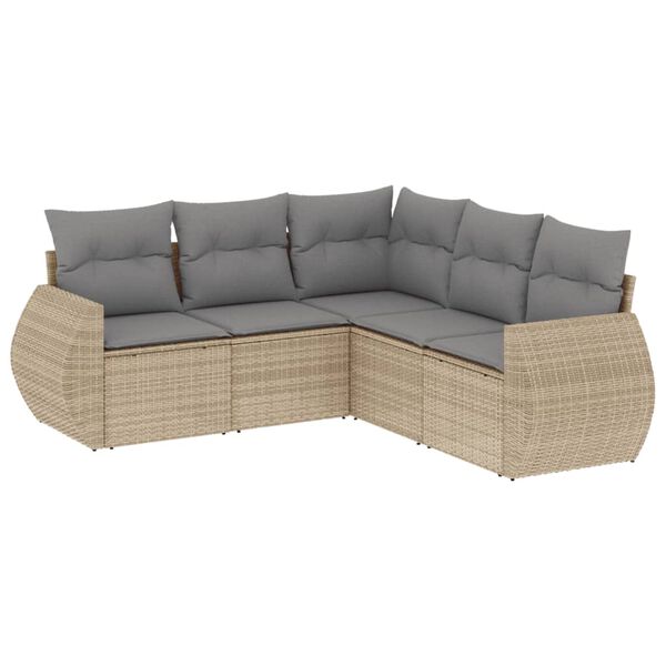 vidaXL Salon de jardin avec coussins 5 pcs beige r&eacute;sine tress&eacute;e