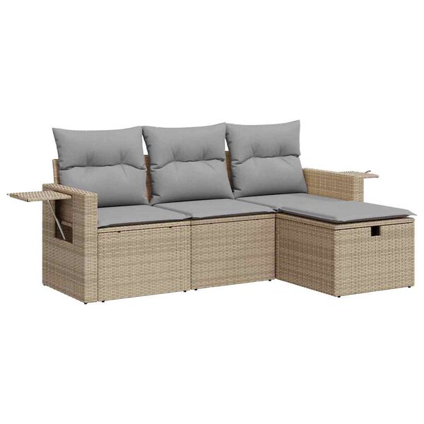 vidaXL Salon de jardin avec coussins 4 pcs beige r&eacute;sine tress&eacute;e
