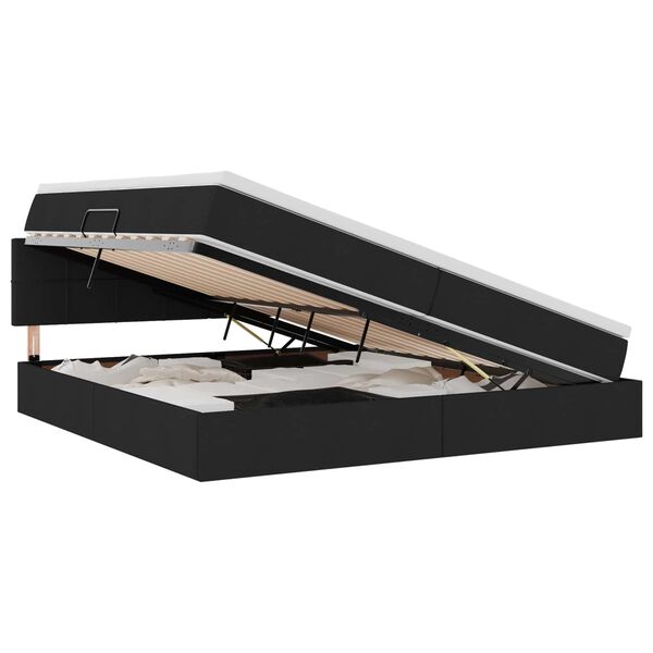 vidaXL Lit avec rangement et LED avec matelas Noir 200 x 200 cm tissu