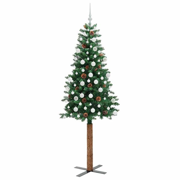 vidaXL Sapin de Noël mince Vert 210 cm PVC et bois de pin massif