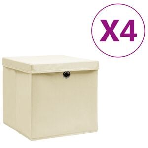 vidaXL Bo&icirc;tes de rangement avec couvercles 4 pcs 28x28x28 cm Cr&egrave;me