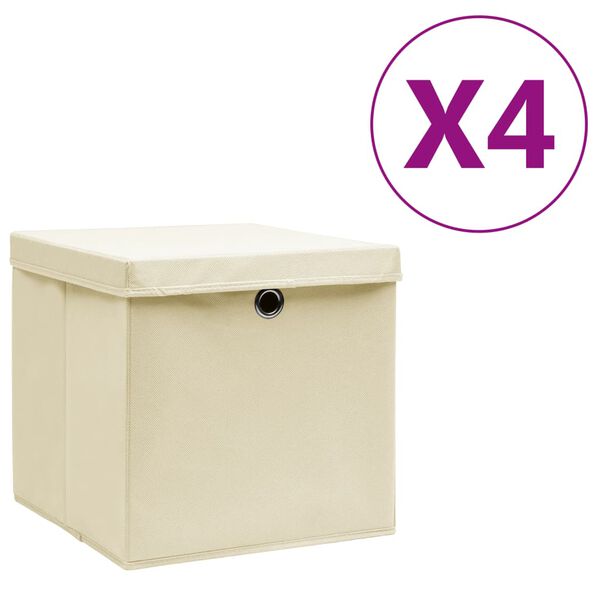 vidaXL Boîtes de rangement avec couvercles 4 pcs 28x28x28 cm Crème