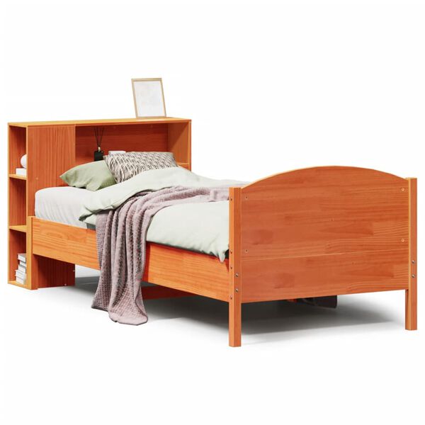vidaXL Lit bibliothèque sans matelas cire marron 75x190 cm pin massif