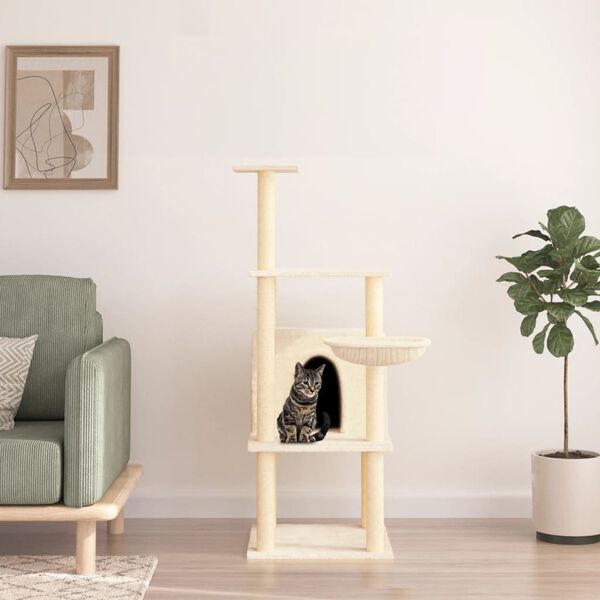 vidaXL Arbre &agrave; chat avec griffoirs en sisal cr&egrave;me 132 cm