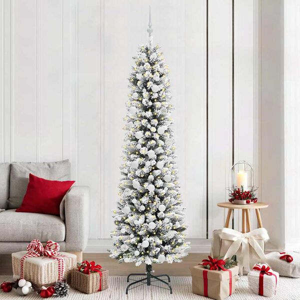vidaXL Sapin de No&euml;l artificiel Blanc 210 cm PVC, m&eacute;tal et plastique