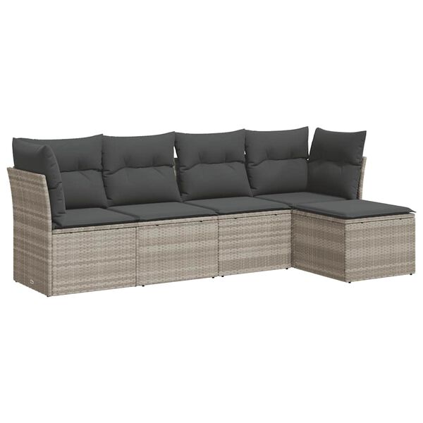 vidaXL Salon de jardin 5 pcs avec coussins gris clair r&eacute;sine tress&eacute;e