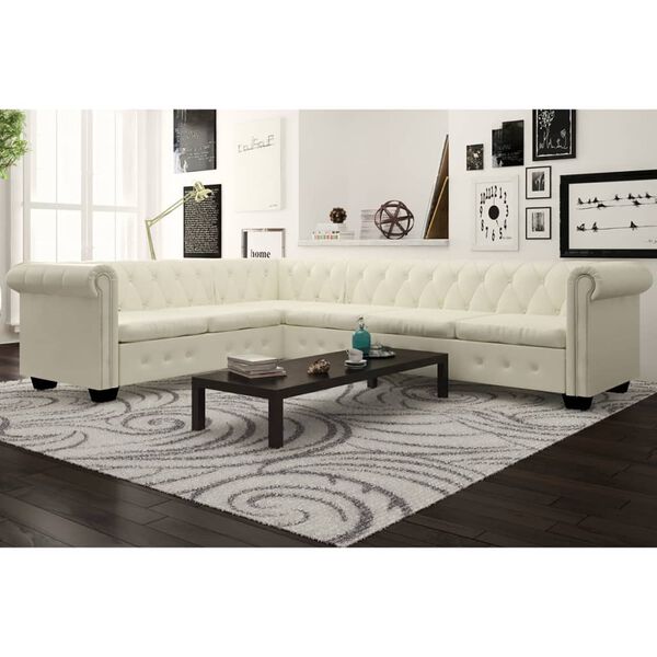 vidaXL Canap&eacute; d'angle Chesterfield 6 places Cuir artificiel Blanc