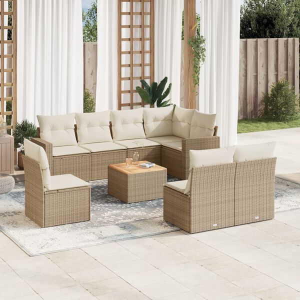 vidaXL Salon de jardin avec coussins 9 pcs beige r&eacute;sine tress&eacute;e