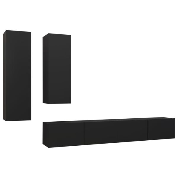 vidaXL Ensemble de meuble TV 4 pcs Noir Bois d'ing&eacute;nierie