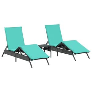 vidaXL Chaises longues lot de 2 avec table noir r&eacute;sine tress&eacute;e