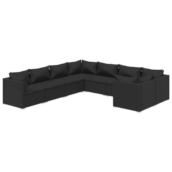 vidaXL Salon de jardin 8 pcs avec coussins R&eacute;sine tress&eacute;e Noir