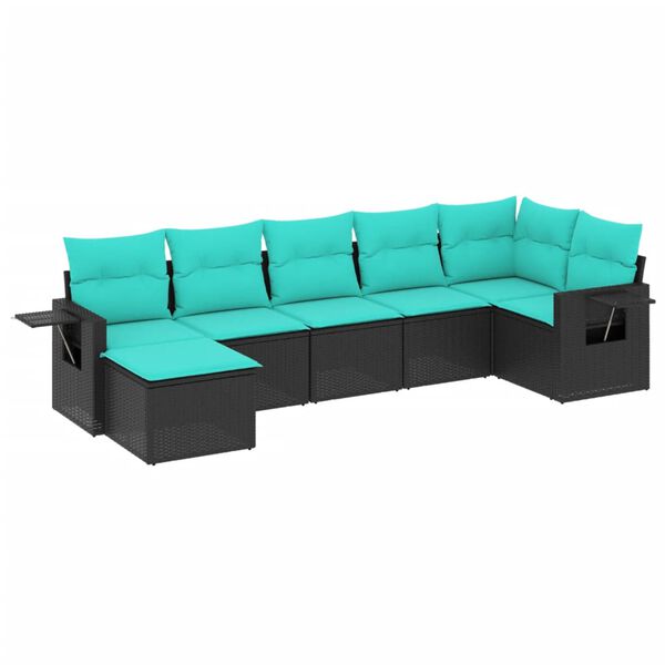 vidaXL Salon de jardin 7 pcs avec coussins noir résine tressée