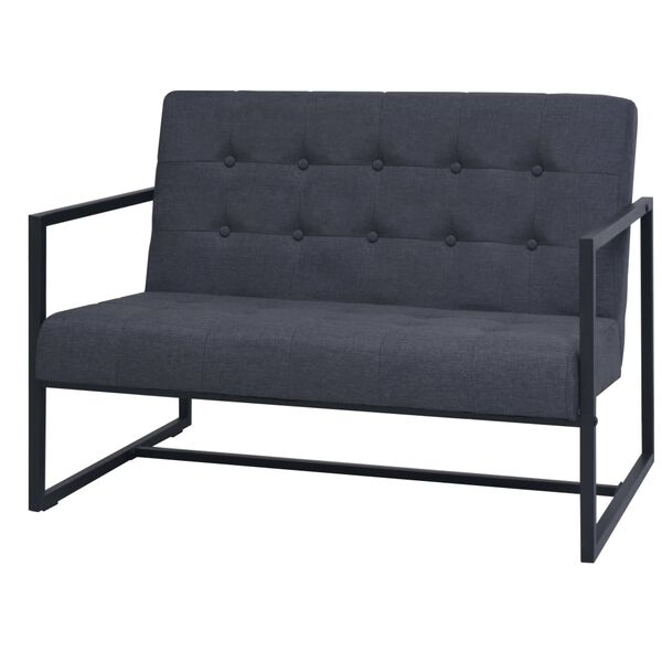 vidaXL Sofa &agrave; 2 places avec accoudoirs acier et tissu gris fonc&eacute;