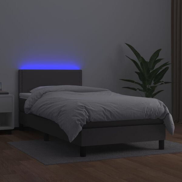 vidaXL Sommier &agrave; lattes de lit avec matelas et LED Gris 100x200 cm