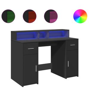 vidaXL Bureau avec lumi&egrave;res LED noir 120x55x91 cm bois d'ing&eacute;nierie