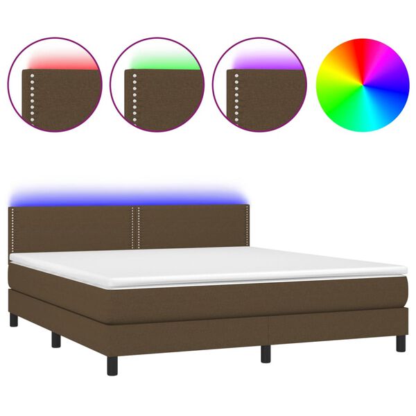 vidaXL Sommier &agrave; lattes de lit matelas et LED Marron fonc&eacute; 160x200 cm