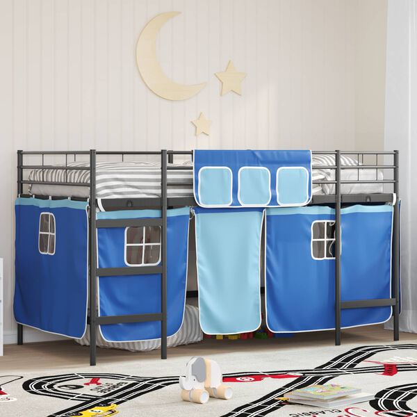 vidaXL Cadre de Lit Mezzanine pour Enfants avec Rideaux Noir et Bleu