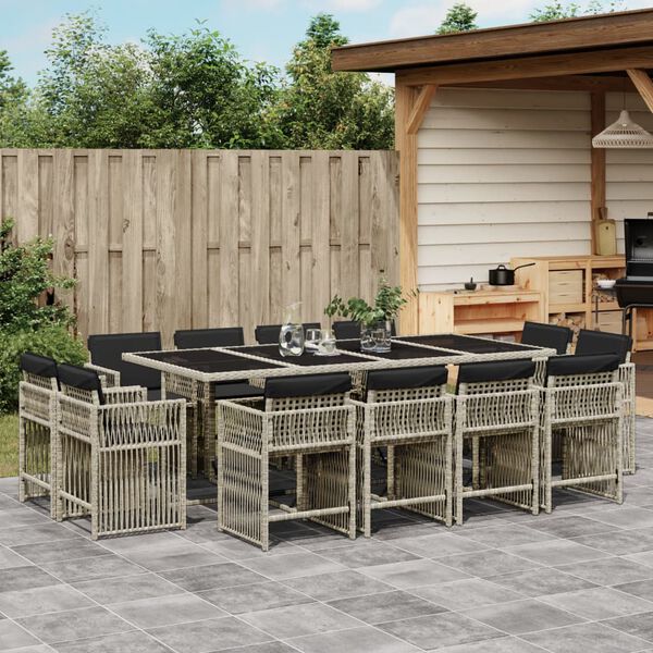 vidaXL Ensemble &agrave; manger de jardin et coussins 13 pcs gris clair rotin