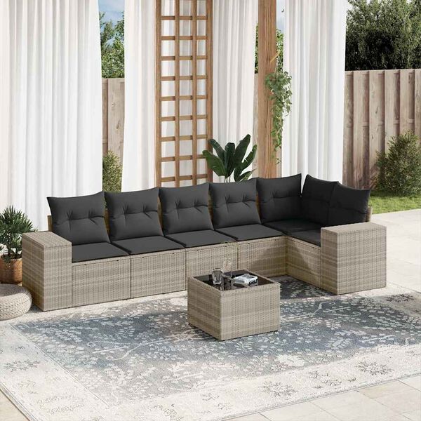 vidaXL Salon de jardin avec coussins 7 pcs gris clair r&eacute;sine tress&eacute;e