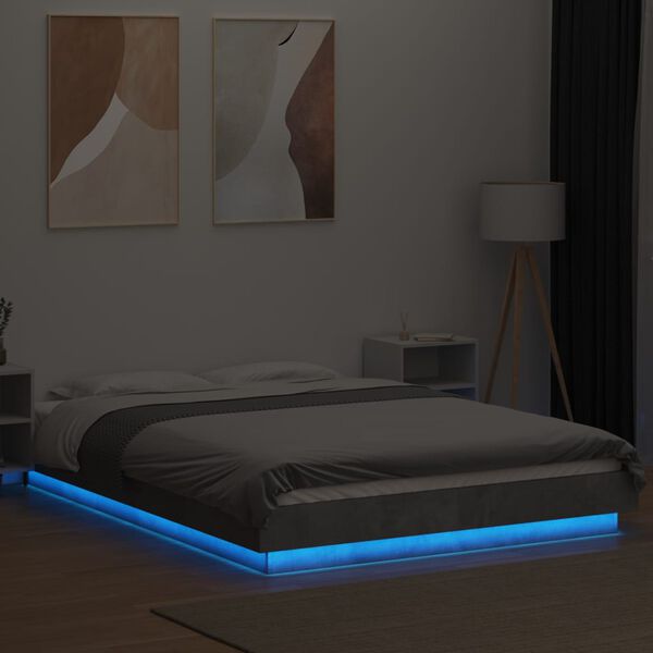 vidaXL Cadre de lit et lumières LED sans matelas gris béton 120x190cm