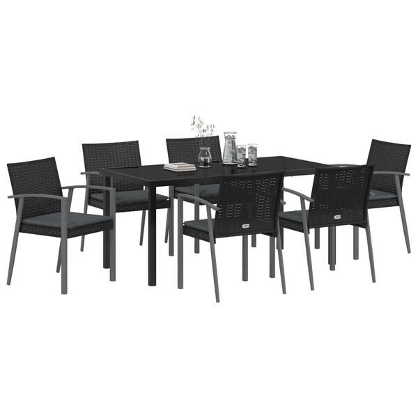 vidaXL Ensemble de salle &agrave; manger pour jardin 7 pcs Noir et gris