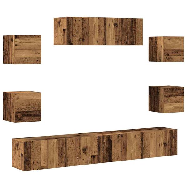 vidaXL Ensemble de meuble TV mural 7 pcs vieux bois bois d'ing&eacute;nierie