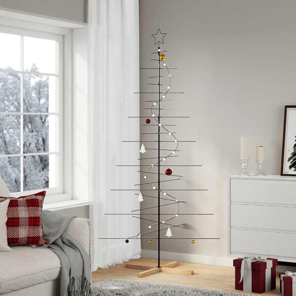 vidaXL Arbre de No&euml;l en m&eacute;tal avec base en bois noir 210 cm