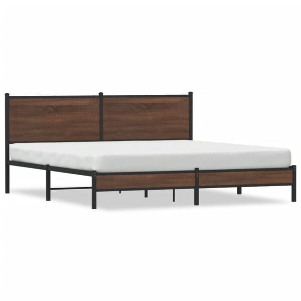 vidaXL Cadre de lit en m&eacute;tal sans matelas ch&ecirc;ne marron 160x200 cm