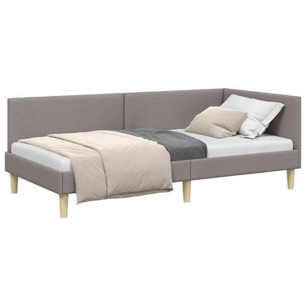 vidaXL Cadre de lit d'angle Taupe 90 cm x 190 cm Tissu et Contreplaqu&eacute;