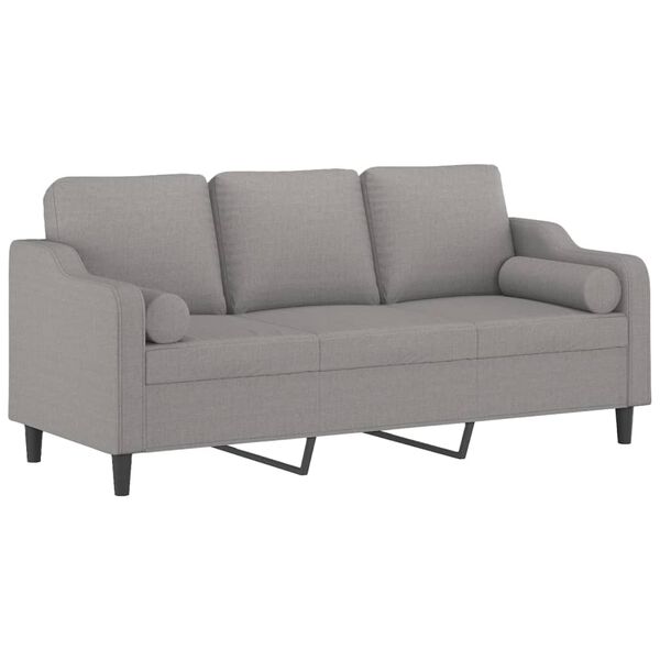 vidaXL Canap&eacute; 3 places et oreillers et coussins Gris clair 180cm Tissu
