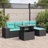 vidaXL Salon de jardin 6 pcs avec coussins noir r&eacute;sine tress&eacute;e acacia