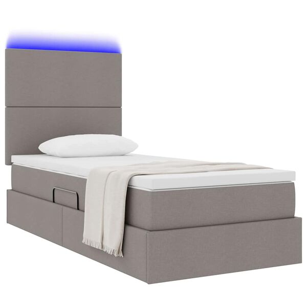 vidaXL Lit avec rangement et LED avec LED Taupe 90 x 190 cm Polyester