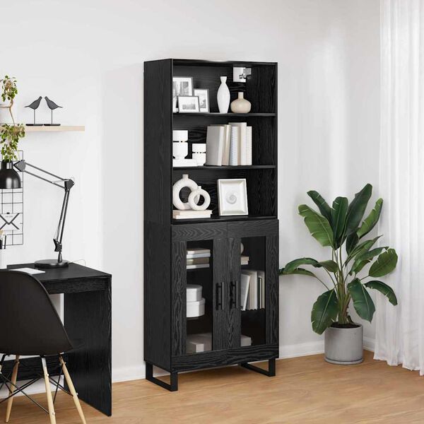 vidaXL Haut Armoire Ch&ecirc;ne noir 69,5 x 34 x 180 cm Bois d'ing&eacute;nierie