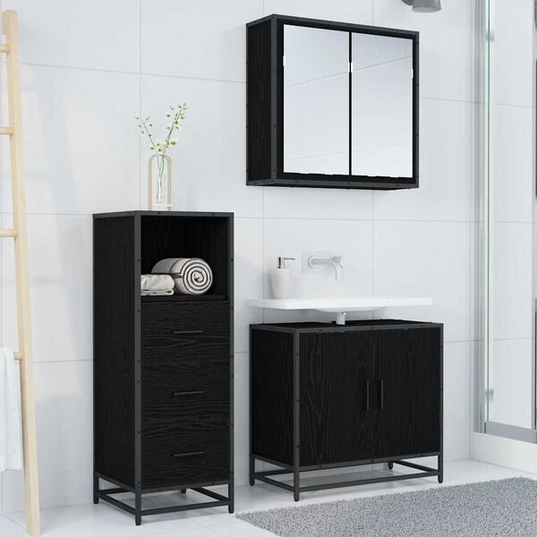vidaXL Ensemble de mobilier de salle de bain avec tiroir Ch&ecirc;ne noir