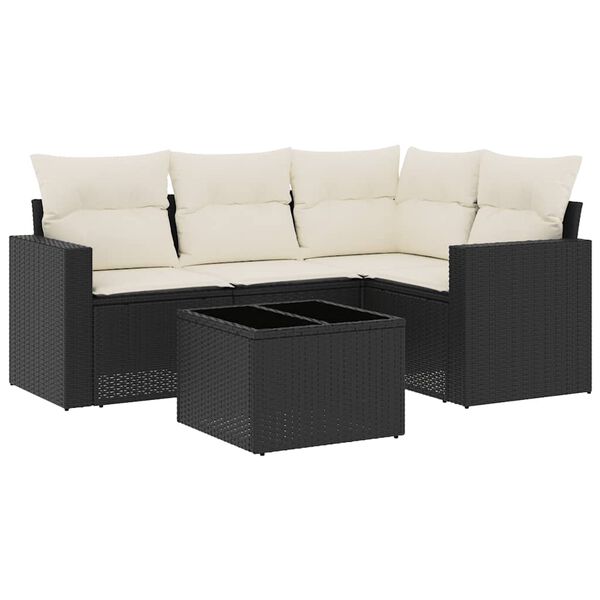 vidaXL Salon de jardin 5 pcs avec coussins noir résine tressée
