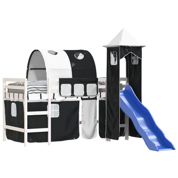 vidaXL Lit mezzanine enfants et tour sans matelas blanc noir 80x200cm