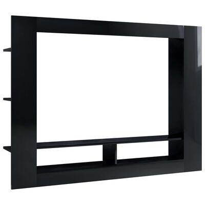vidaXL Meuble TV Noir brillant 152x22x113 cm Aggloméré