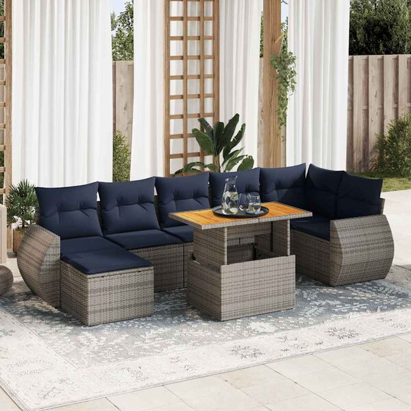vidaXL Salon de jardin 8 pcs avec coussins gris r&eacute;sine tress&eacute;e