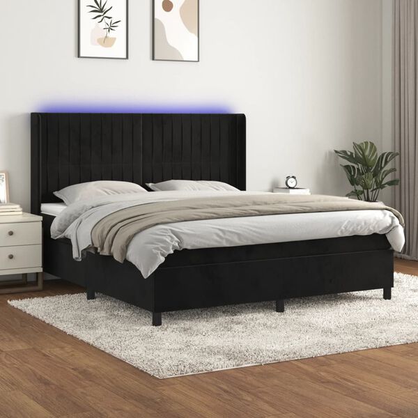 vidaXL Sommier &agrave; lattes de lit matelas et LED Noir 160x200 cm Velours