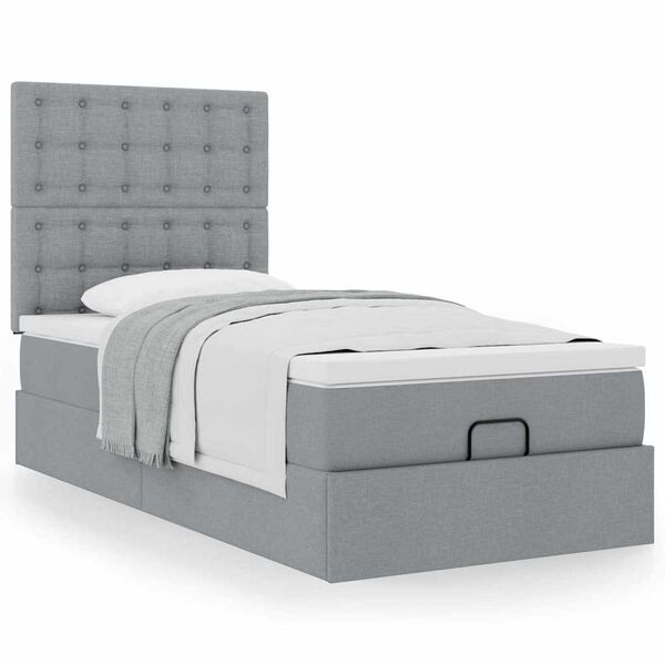 vidaXL Lit ottoman avec matelas gris clair 100x200 cm tissu