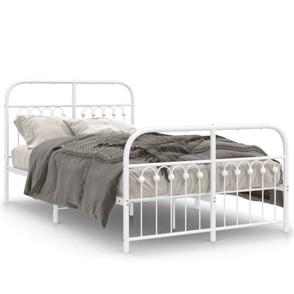 vidaXL Cadre de lit m&eacute;tal sans matelas et pied de lit blanc 120x200 cm