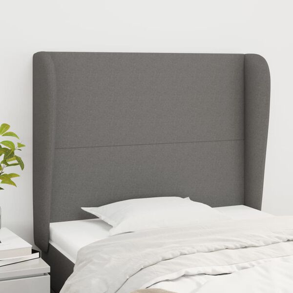 vidaXL T&ecirc;te de lit avec oreilles Gris fonc&eacute; 103x23x118/128 cm Tissu