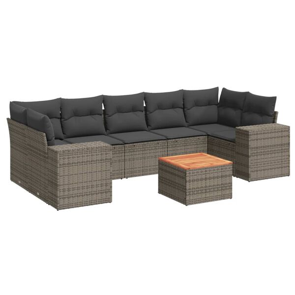 vidaXL Salon de jardin 8 pcs avec coussins gris r&eacute;sine tress&eacute;e