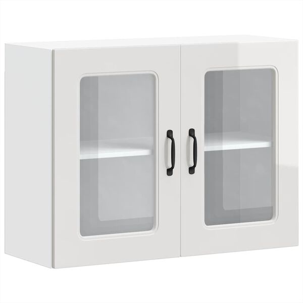 vidaXL Armoire murale de cuisine avec porte vitr&eacute;e "Kalmar" Bois d'ing&eacute;nierie blanc brillant