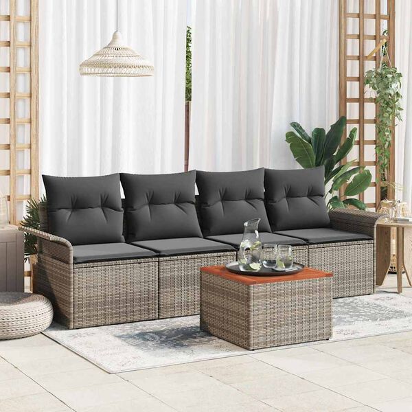 vidaXL Ensemble de canap&eacute; de jardin avec coussin 5 pcs Gris polyrotin