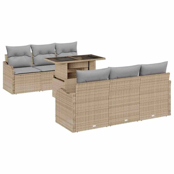vidaXL Ensemble de canap&eacute; de jardin 7 pcs Beige Poly rotin
