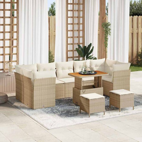 vidaXL Ensemble de canap&eacute; de jardin avec coussin 10 pcs beige et cr&egrave;me