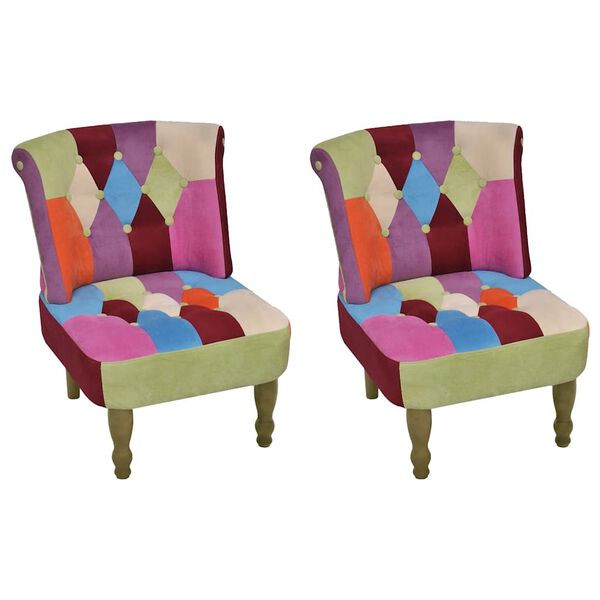 vidaXL Chaises en style français lot de 2 avec design patchwork tissu