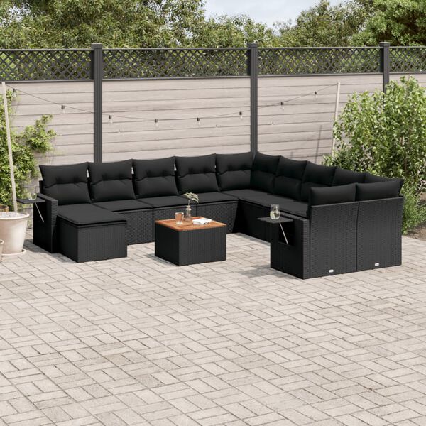 vidaXL Salon de jardin 12 pcs avec coussins noir r&eacute;sine tress&eacute;e